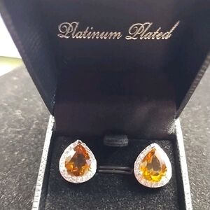 Platinum Plated Orange Teardrop Earrings